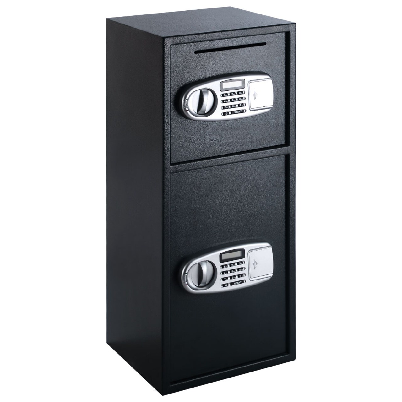 Black Steel Dual Door Digital Safe Box with Emergency Keys and Storage